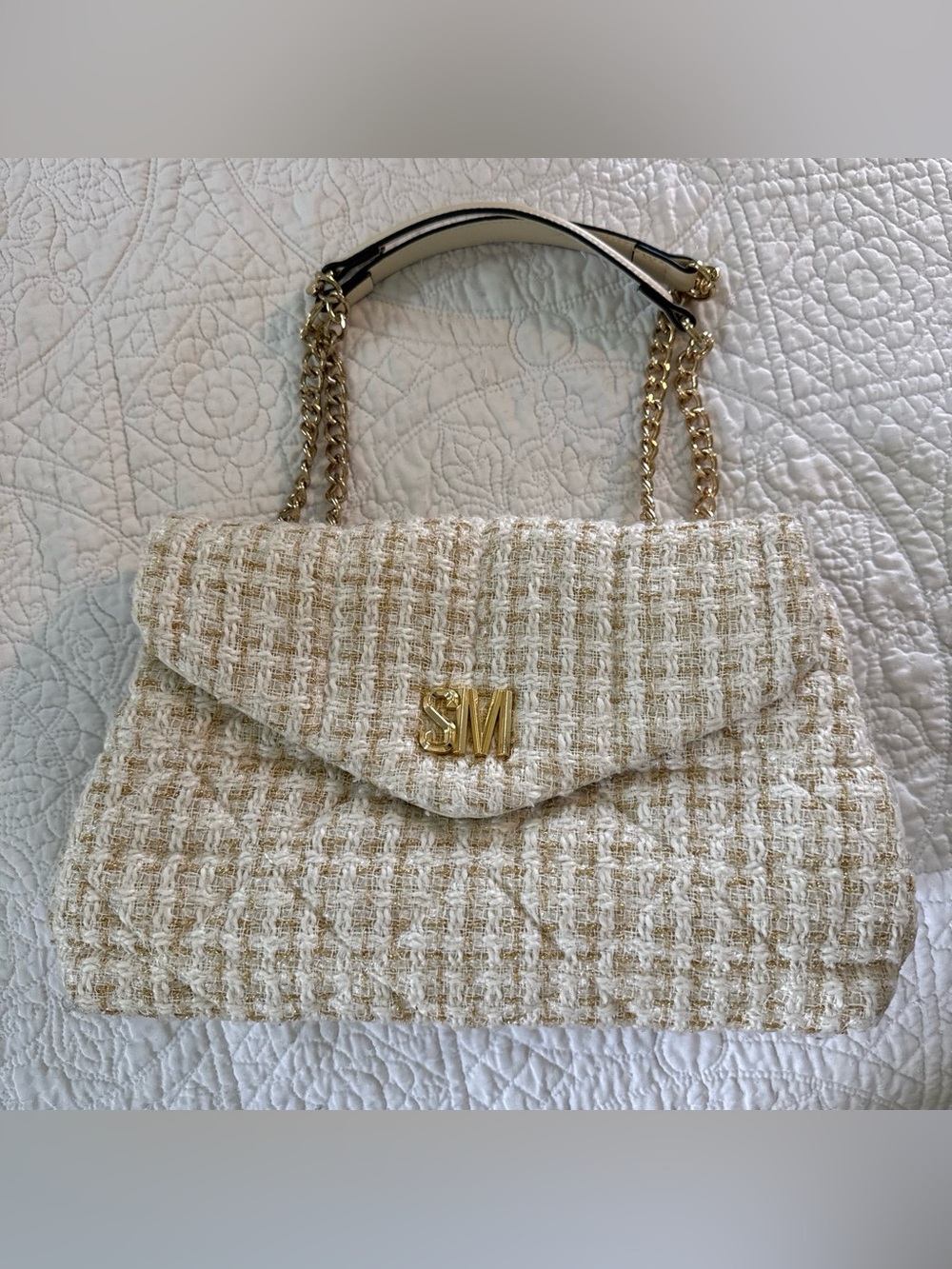 Steve Madden White and Gold Tweed Shoulder Bag